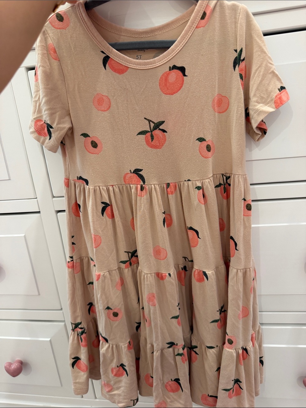 Kyte BABY Peach Print Tiered Dress in Peach and Cream